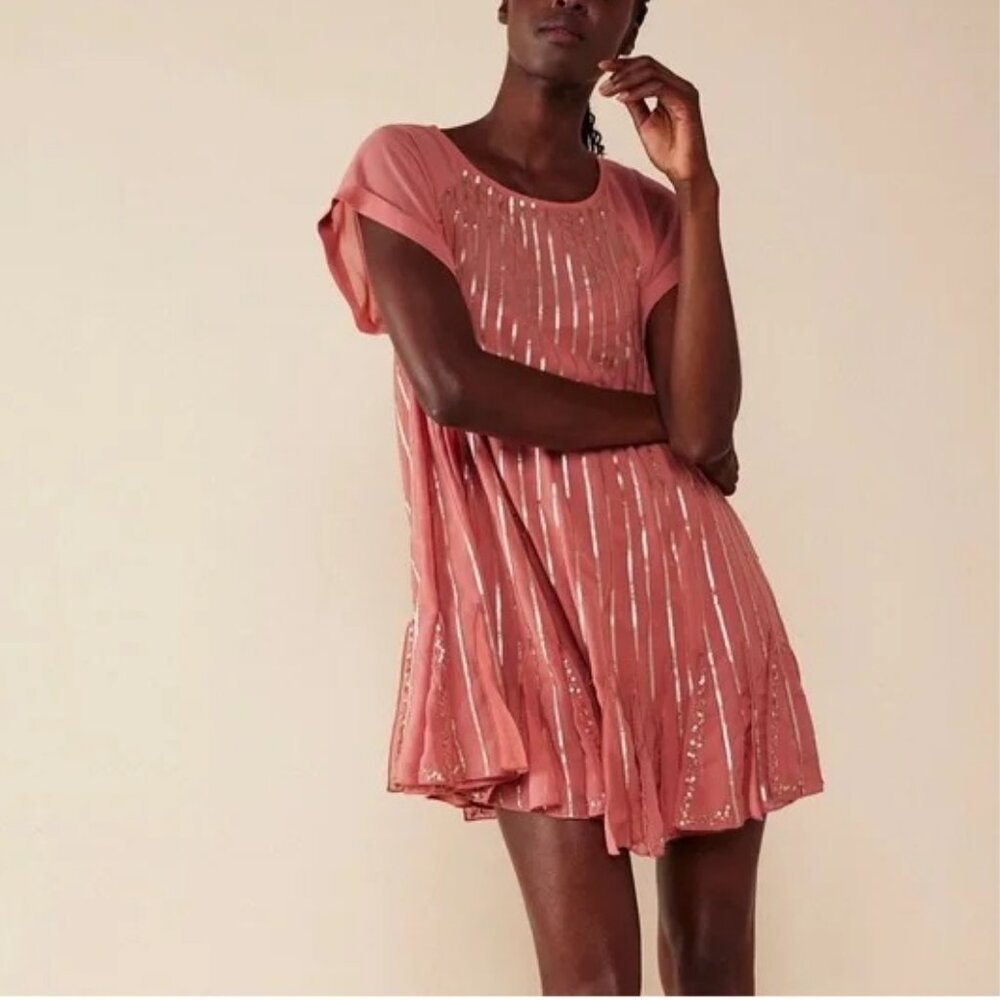 Free People Mint Julep Mini Dress Coral Sequins Size Medium (M) NWT
